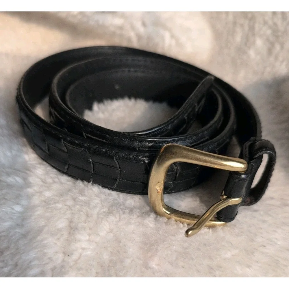 Men's  Black Woven Laced Genuine Bull Leather Casual Dress Belt 1